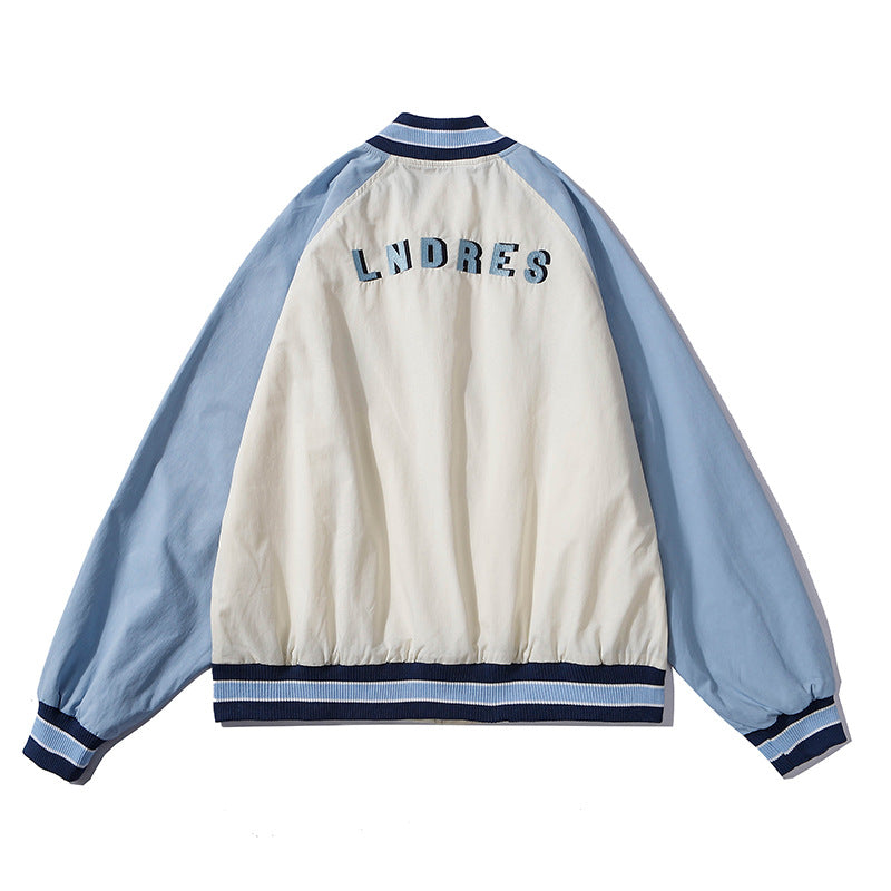 Baby Blue Varsity Jacket Multi-Color Coat Men's Retro Loose Casual Baseball Uniform