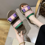 Women Open Toe Sandals Flats Plus Size Bow Platform Slippers Color Matching Casual Slippers