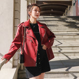 Cute Leather Jacket Women's White Slim Fit Spring and Autumn Fashion Pu Slimming Jacket Coat