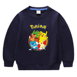 Children Pokemon Pikachu Hoodie Crew Neck Sweater Cotton