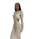 Homecoming Dresses Tight Autumn and Winter Sweater Solid Color See-through Wrapped Chest Long Sleeve Backless Sheath Sexy Dress