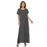 Muslim Women Stylish Kashibo Abaya Muslim Ladies Long Gown Islamic Clothing Jilbab Jalabiya Short Sleeve Round Neck Printed Summer Fashion Long Skirt