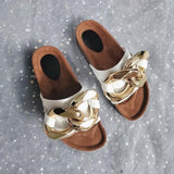 Women Open Toe Sandals Flats Summer Flat Large Size Metal Large Connecting Shackle Slippers