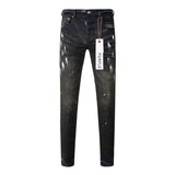 Purple Brand Jeans Hole Black Paint Printing Jeans