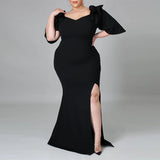 Nina Parker Black Dress plus Size Dress Ruffled Evening Gown