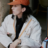 White Varsity Jacket Autumn Men's Jacket Casual Loose Contrast Color Embroidery Workwear with Pocket Coat Men