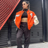 Brown Cropped Varsity Jacket Da 5744b Autumn and Winter Letter Printing Loose Baseball Uniform