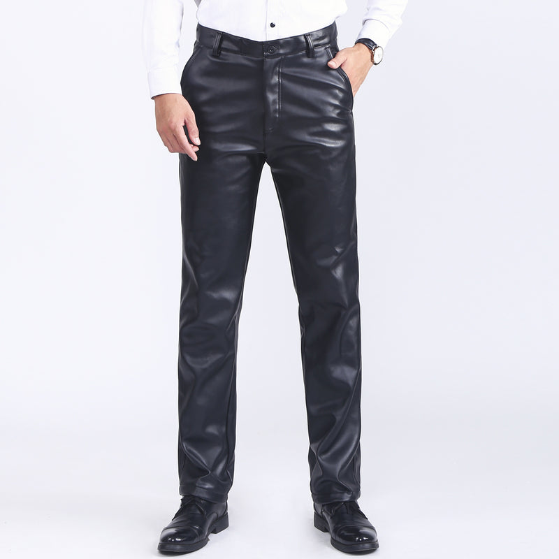 Mens Leather Pants Autumn and Winter Middle-Aged and Elderly Men's Leather Pants Thickened Fleece Biker Leather Pants