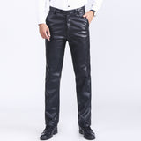 Mens Leather Pants Autumn and Winter Middle-Aged and Elderly Men's Leather Pants Thickened Fleece Biker Leather Pants