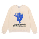 Rhude Hoodie Body Yoga Luo Yin Flower Disk Casual Men's and Women's round Neck Sweater