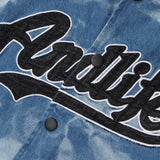 Men Denim Coat Jean Jackets Letter Embroidered Washed Distressed Tie-Dye Denim Jacket Men Loose Lapel Denim Clothes Jacket