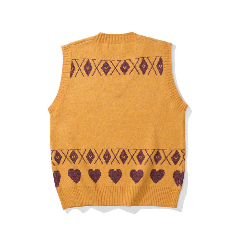 Men Sweater Vest Cartoon Embroidered Knitwear Vest Loose V-neck Sleeveless Sweater BF Idle Style Vest