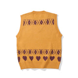 Men Sweater Vest Cartoon Embroidered Knitwear Vest Loose V-neck Sleeveless Sweater BF Idle Style Vest