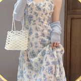 Women's Blue Floral Strap Dress