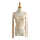 Women Fall Fall Four Colors Lace Collar Long Sleeve T-shirt Slim-Fit Crop-Top