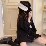 Women Winter Coats Jacket Long-Sleeved Hooded Ruffled Lamb Wool Cute Japanese Style Coat