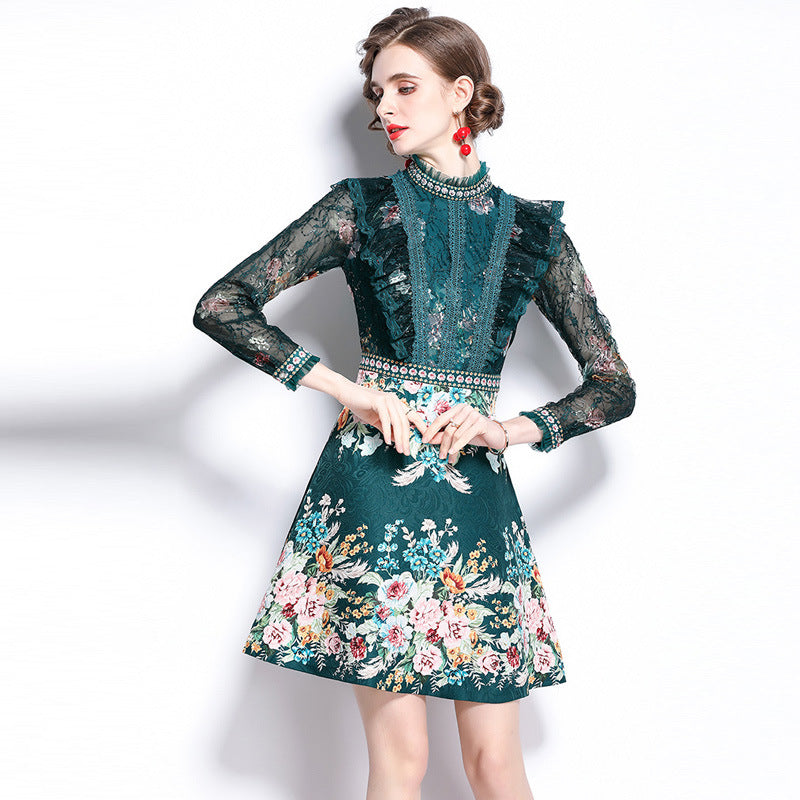 Daisy Buchanan Dress Beaded Sequins Stand Collar Lace Dress