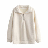 Women Fall Outfits Autumn and Winter Lamb Wool Fleece Zipper Decorative Top Loose Lapels Sweater