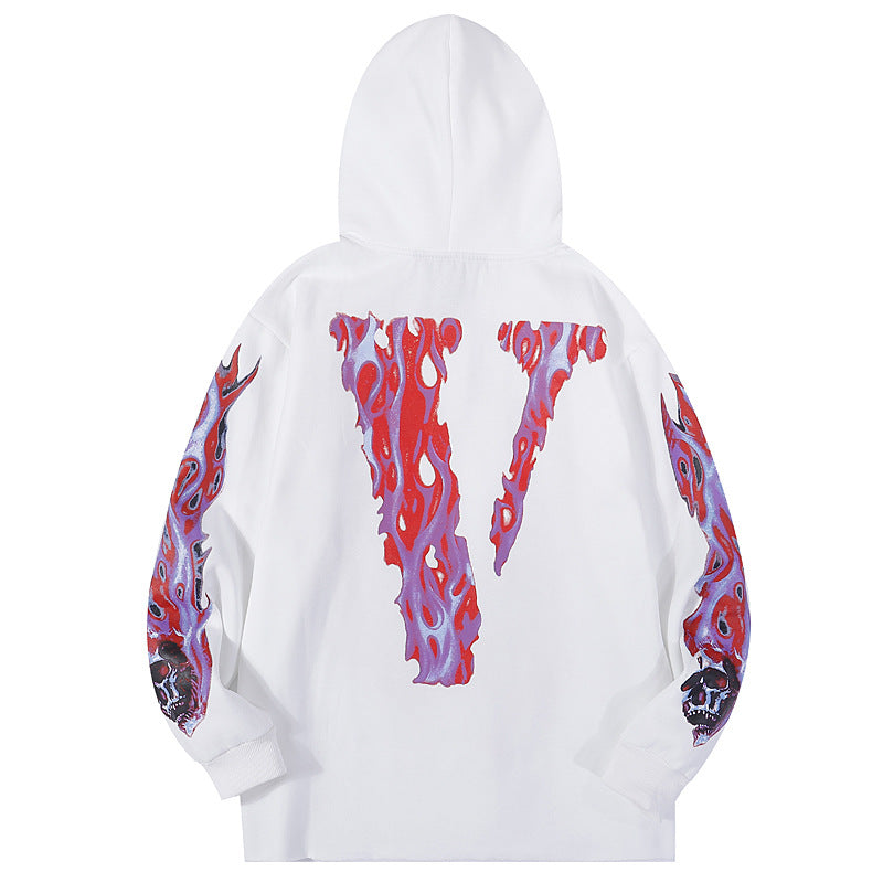 Bone Vlone Hoodie Flame Skull Velvet Padded Hooded Sweatshirt Men and Women