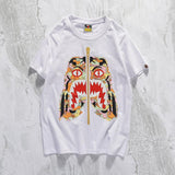 Shark Print T Shirt Summer White Casual Collarless Loose Short Sleeve Bottoming Shirt