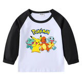 Children Pokemon Pikachu Hoodie Spring and Autumn round Neck Cartoon Long Sleeve T-shirt Cotton