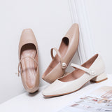 Nude Block Heels Closed Toe Chunky Heel Pumps Spring Concise