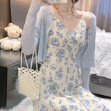 Women's Blue Floral Strap Dress