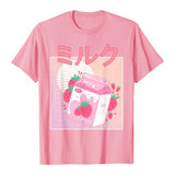 Oversized 90s T Shirt Fun Retro Cute Strawberry Milk Paper Box T-Shirt Women'S Short Sleeve Cotton