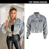 Brown Cropped Varsity Jacket Navel Exposed Denim Jacket Coat