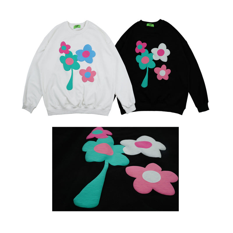 Mens Fall Outfits Retro Printed Crew Neck Sweatshirt Women Couple Versatile Casual Long Sleeve Top