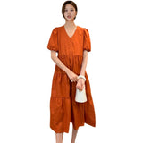 Burnt Orange Dress Summer Style Loose Comfortable plus Size Dress