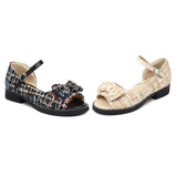 Flat Dress Sandals Summer Low Heel Peep Toe Bow Buckle Sandals