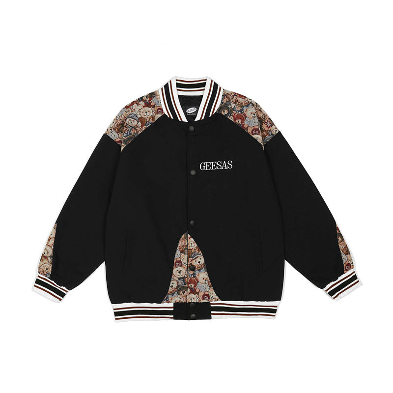Cream Color Varsity Jacket Spring and Autumn Retro Oversize Baseball Uniform