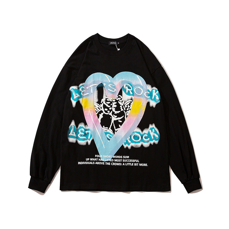 Mens Fall Outfits Long-Sleeved T-shirt Boys Loose Couple Oversize Sweater