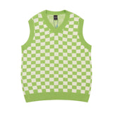 Men Sweater Vest Color Matching Plaid Sweater Vest Vest Men's Loose V-neck Sleeveless Waistcoat Sweater Coat