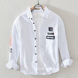 White Work Shirts Spring/Summer Men's Casual Printed Long-Sleeved Shirt