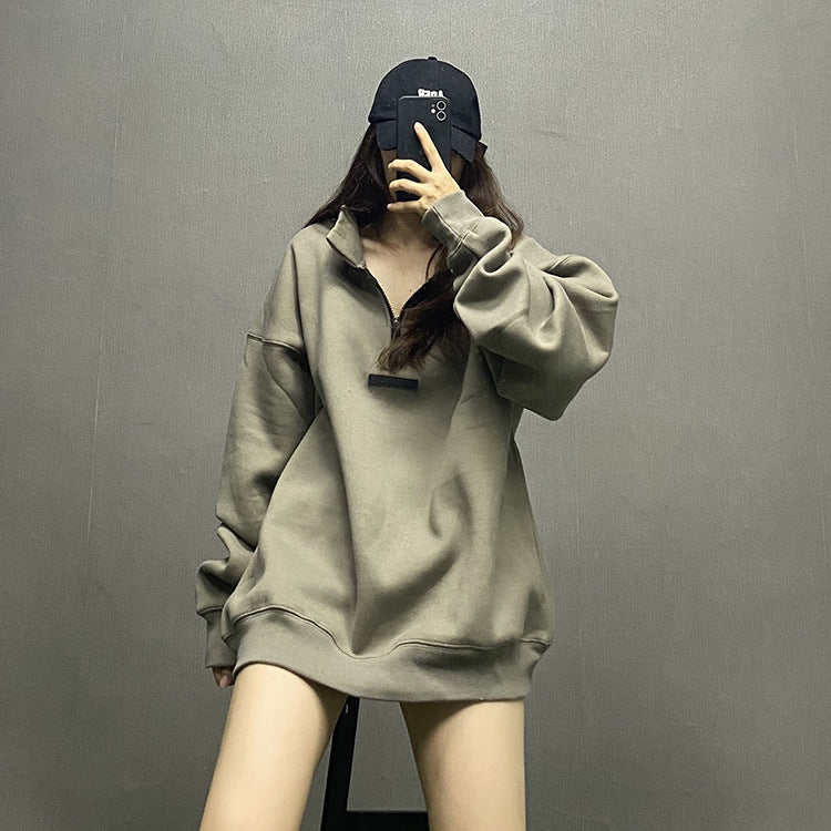 Fog Fear Of God Essentials Hoodie Half Zipper Sweater Back Alphabet Plus Velvet Stand Collar Sweater Men