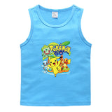 Children Pokemon Pikachu T Shirt Cotton Leisure Sweat-Absorbent Solid Color Vest