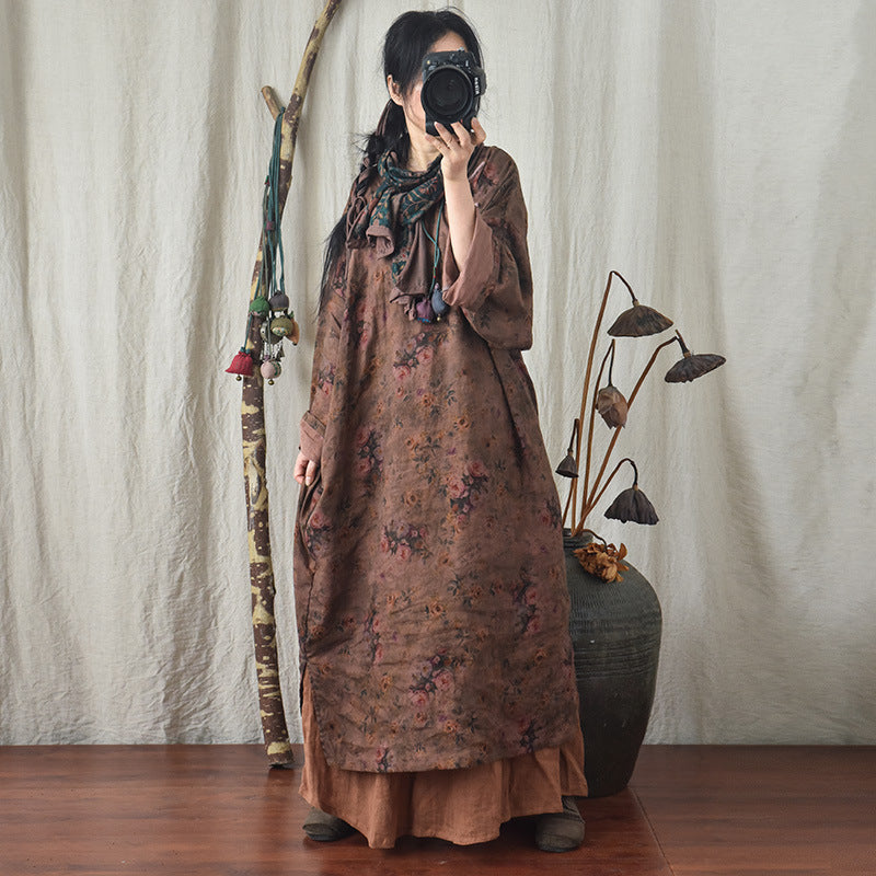 Emery Rose Dresses Loose Frog Buckle Robe Super Loose Floral Dress