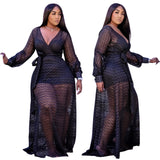Nina Parker Black Dress Fashion Sexy Mesh plus Size Dress Two-Piece Set