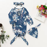 Knotted Baby Gown Cute Pullover Dark Blue Summer Short Sleeve