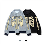 Varsity Jacket Vintage Street Retro Jacket Men's Skull Picture Patch Thickening Denim Jacket