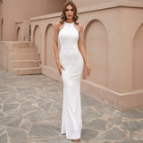 Burgundy Dresses for Wedding Tassel Sequins Host Fishtail Long Slim Dress