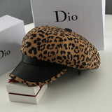 Leopard Fur Hat Beret Vintage Leopard Print Painter Cap