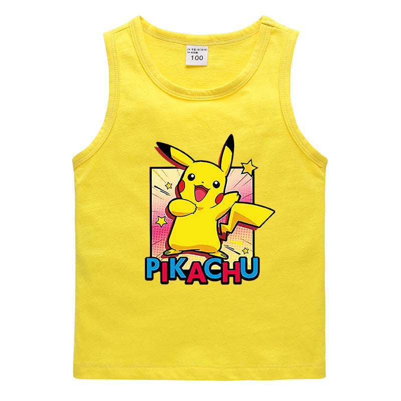 Children Pokemon Pikachu T Shirt Cotton Leisure Sports Sweat-Absorbent Vest