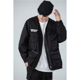 Black Varsity Jacket Autumn and Winter Cargo Pants Long Sleeve Hip Hop Multi-Pocket Dark Mechanical Style Jacket Coat