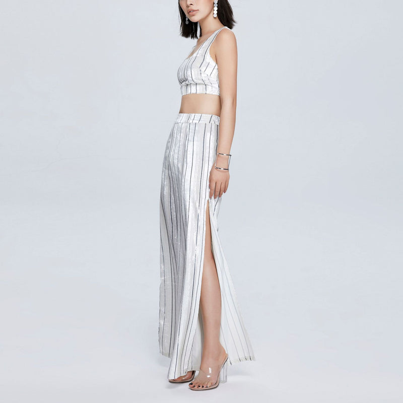Women Spring Dress Fall High Waist Velvet Suit Split Sleeveless Vest Two-Piece Set