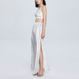 Women Spring Dress Fall High Waist Velvet Suit Split Sleeveless Vest Two-Piece Set
