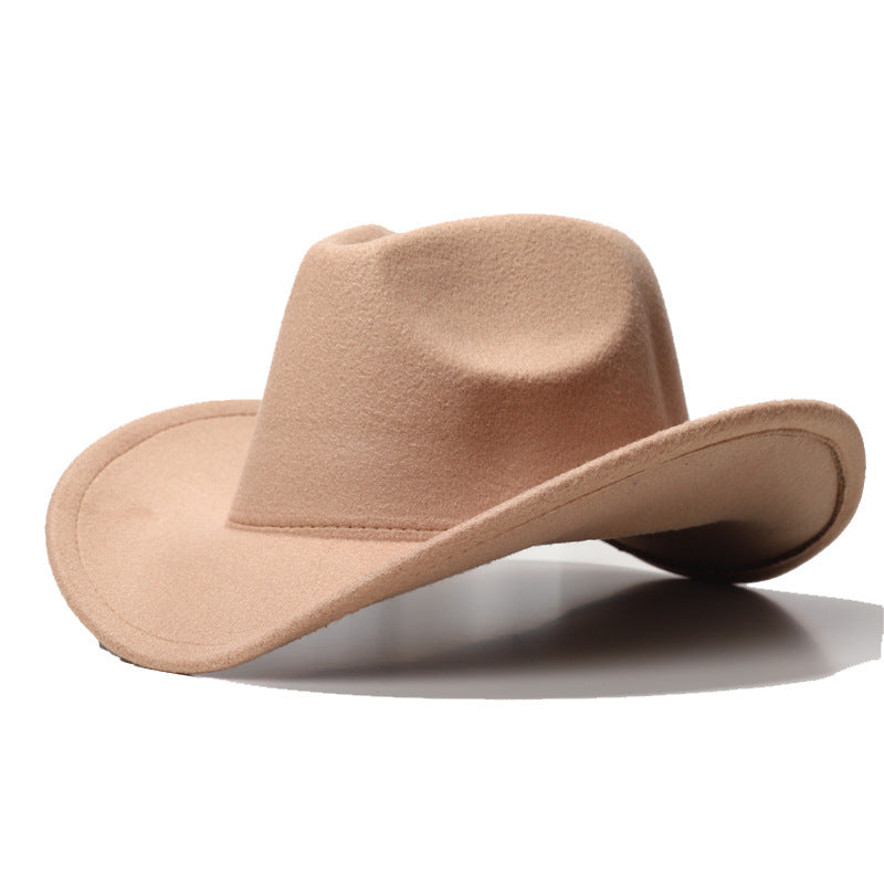 Cowgirl Hats Autumn and Winter Black Woolen Jazz Top Hat Male Ladies' National Style Felt Cap Broad-Brimmed Hat