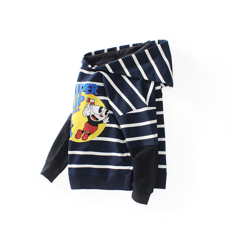 Children Boy Hoodie Spring and Autumn Boys Hooded Sweatshirt Striped Long Sleeve